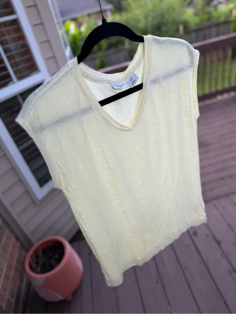 Adrienne Vittadini - Pale Yellow V-Neck Linen Tank Top